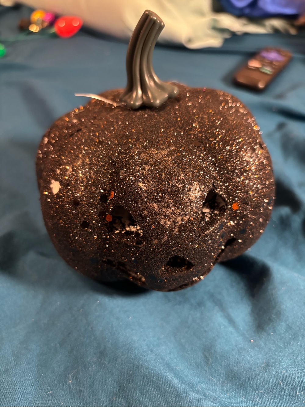Black Glitter Jack-O’-Lantern Minj Pumpkin Halloween Decoration - Spooky Decor